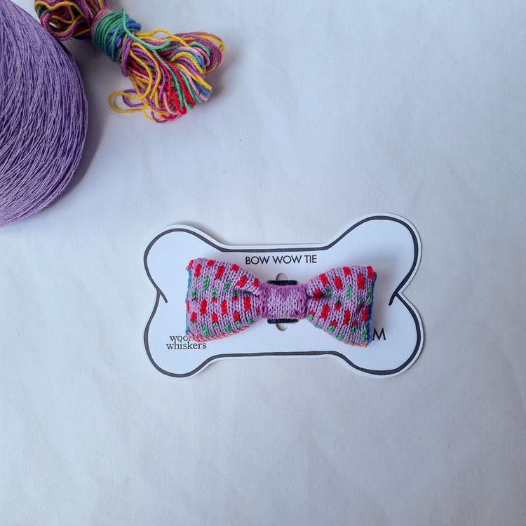 Small - Medium Dog Bow Tie: Rainbow Raindrops (Lilac)