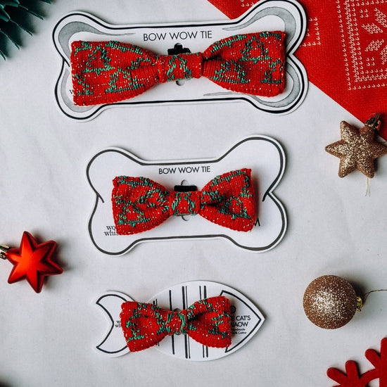 Cat / Tiny Dog Bow Tie: Festive Trees - Wool & Water