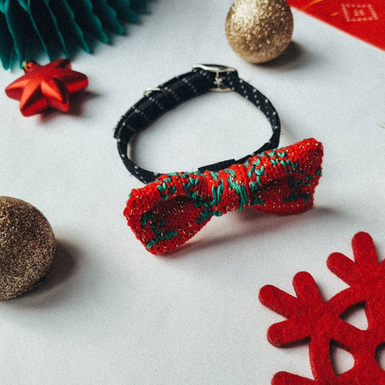 Cat / Tiny Dog Bow Tie: Festive Trees - Wool & Water