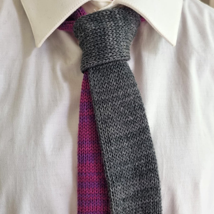 Knitted Tie: Charcoal Grey + Grape - Wool & Water