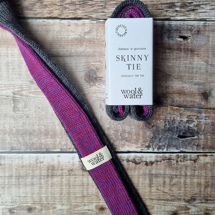 Knitted Tie: Charcoal Grey + Grape - Wool & Water