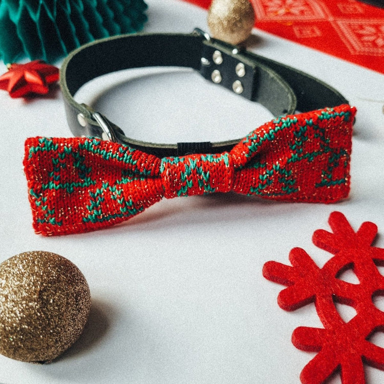 Large Dog Bow Tie: Festive Trees - Wool & Water