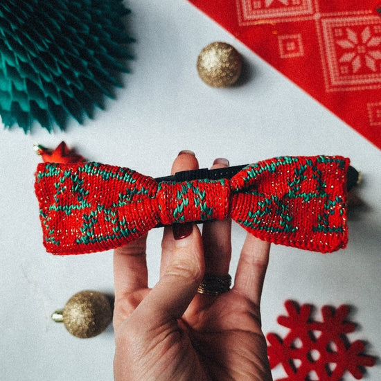 Large Dog Bow Tie: Festive Trees - Wool & Water