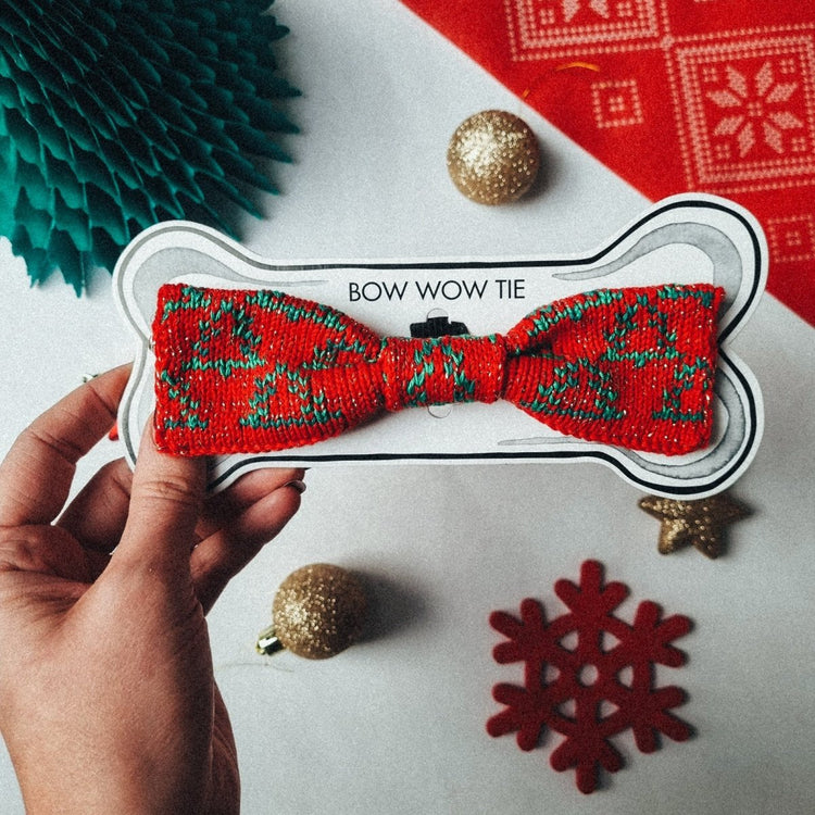 Large Dog Bow Tie: Festive Trees - Wool & Water