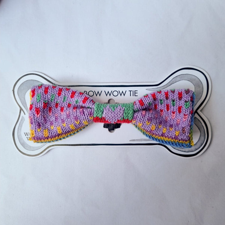 Large Dog Bow Tie: Rainbow Raindrops (Lilac) - Wool & Water