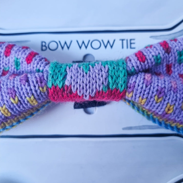 Large Dog Bow Tie: Rainbow Raindrops (Lilac) - Wool & Water
