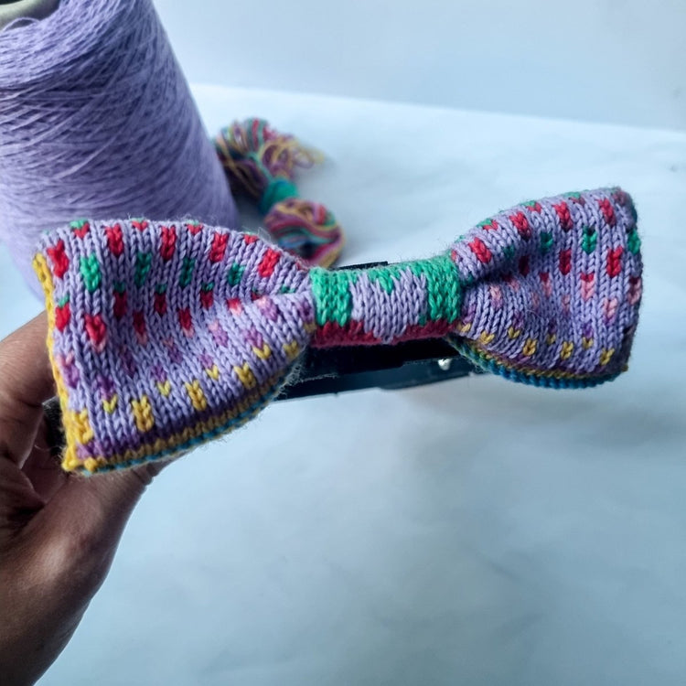 Large Dog Bow Tie: Rainbow Raindrops (Lilac) - Wool & Water