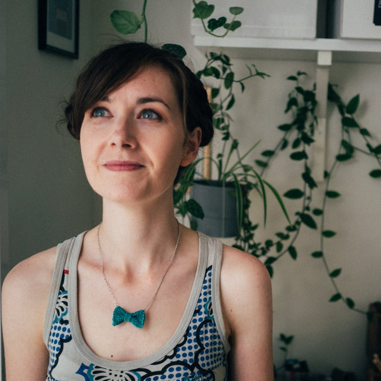 Mini Bow Tie Necklace: Jade Green - Wool & Water