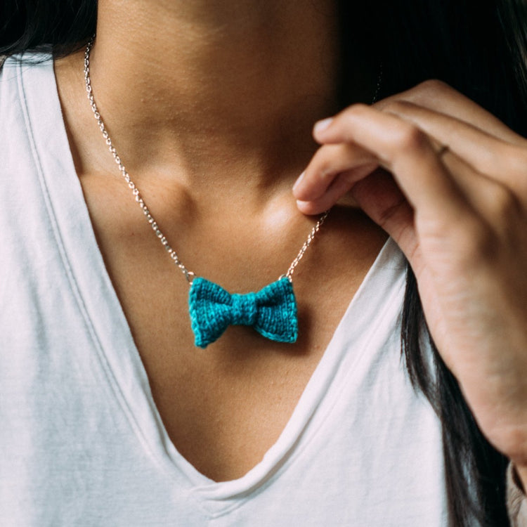 Mini Bow Tie Necklace: Jade Green - Wool & Water