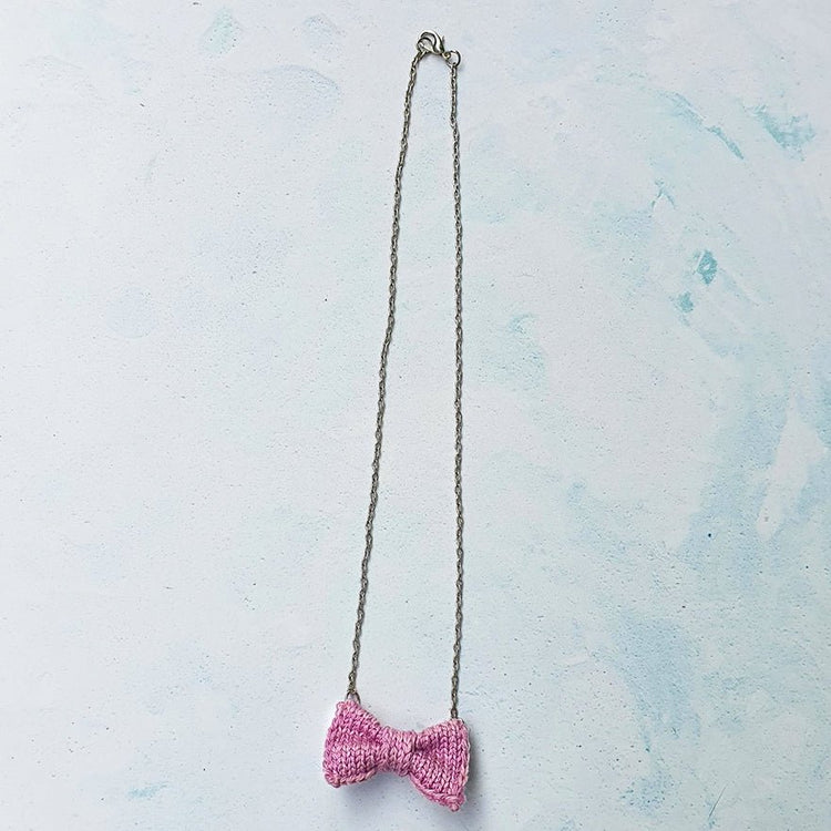 Mini Bow Tie Necklace: Pink - Wool & Water