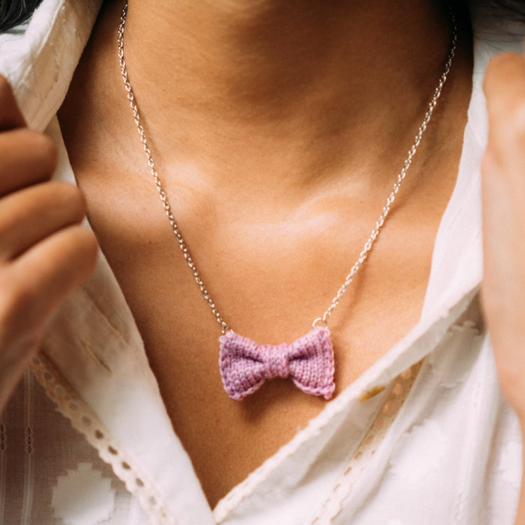 Mini Bow Tie Necklace: Pink - Wool & Water