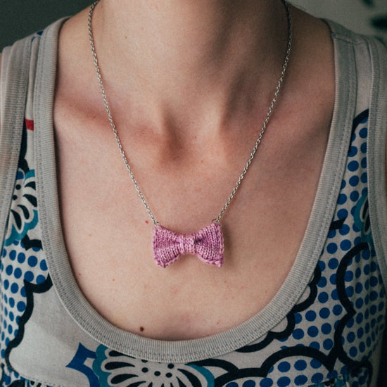Mini Bow Tie Necklace: Pink - Wool & Water