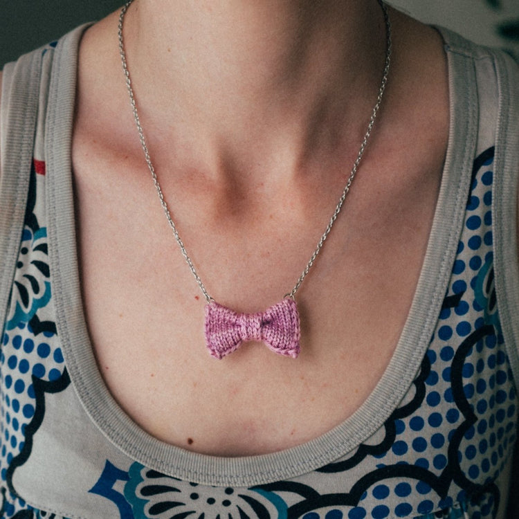 Mini Bow Tie Necklace: Pink - Wool & Water
