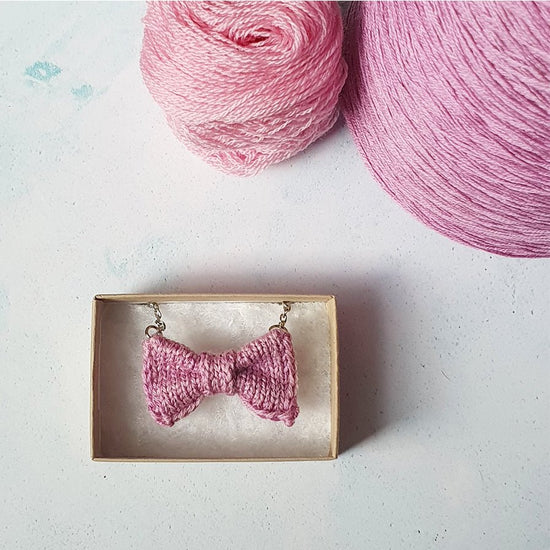 Mini Bow Tie Necklace: Pink - Wool & Water
