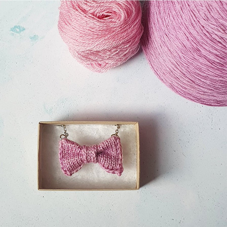 Mini Bow Tie Necklace: Pink - Wool & Water