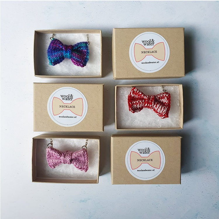 Mini Bow Tie Necklace: Pink - Wool & Water