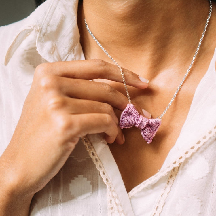 Mini Bow Tie Necklace: Pink - Wool & Water