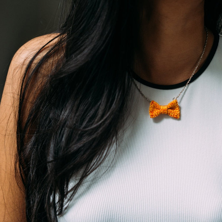 Orange Bow Tie Necklace - Wool & Water