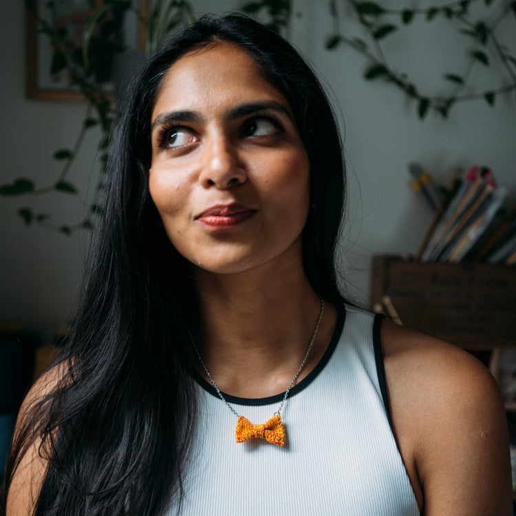Orange Bow Tie Necklace - Wool & Water