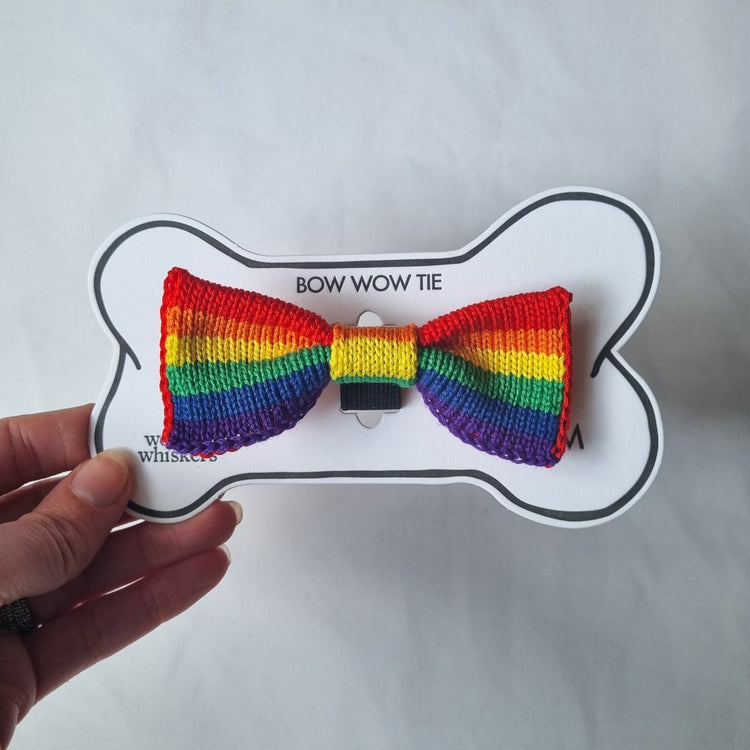 Rainbow / PRIDE Dog Bowtie: Small - Medium Dog - Wool & Water