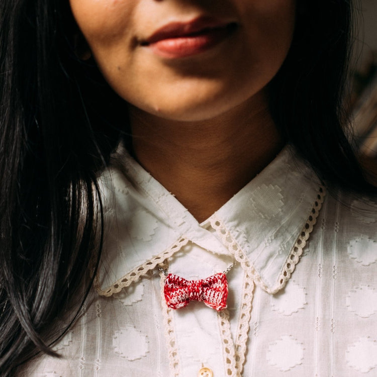 Red Bow Tie Necklace - Wool & Water
