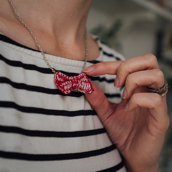 Red Bow Tie Necklace - Wool & Water