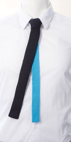 Skinny Tie: Black and Turquoise (Contrast Back) - Wool & Water