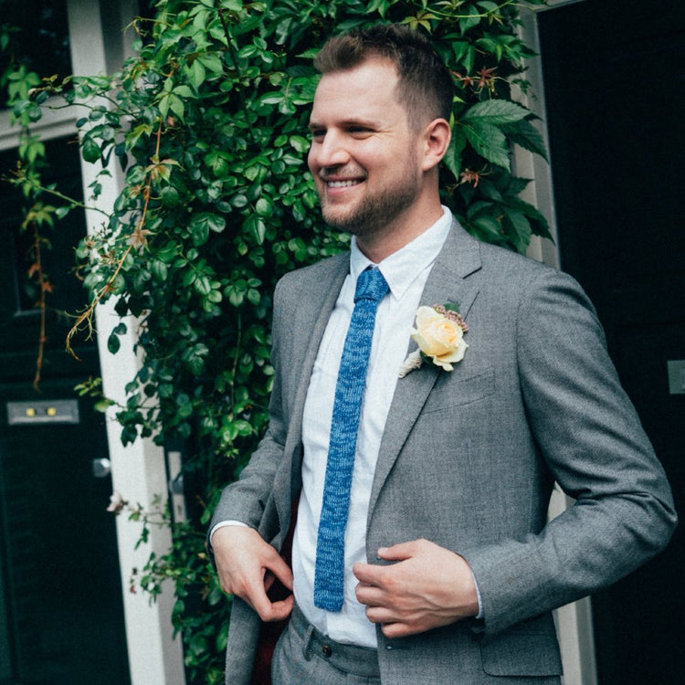 Skinny Tie: Blue Mix (Textured) - Wool & Water