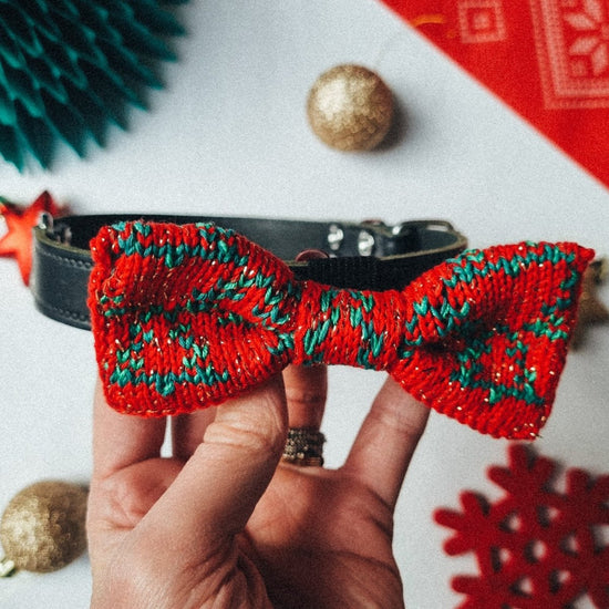 Small - Medium Dog Bow Tie: Festive Trees - Wool & Water