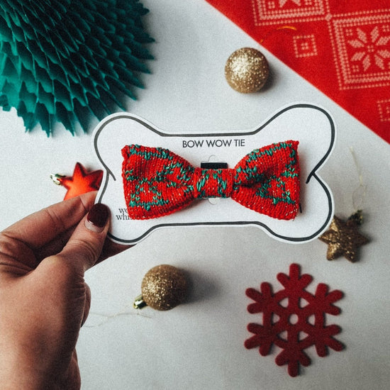 Small - Medium Dog Bow Tie: Festive Trees - Wool & Water