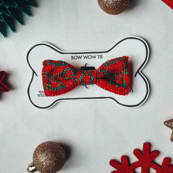 Small - Medium Dog Bow Tie: Festive Trees - Wool & Water
