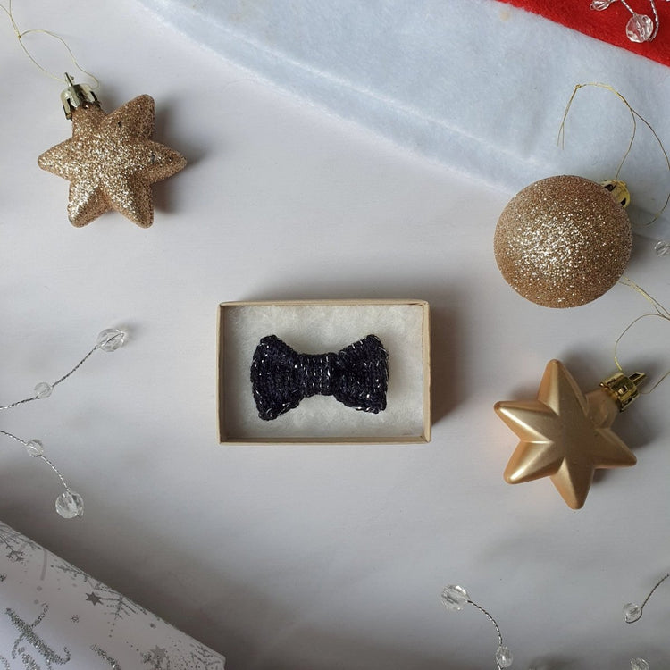 Sparkly Black + Silver Mini Bow Tie Necklace - Wool & Water
