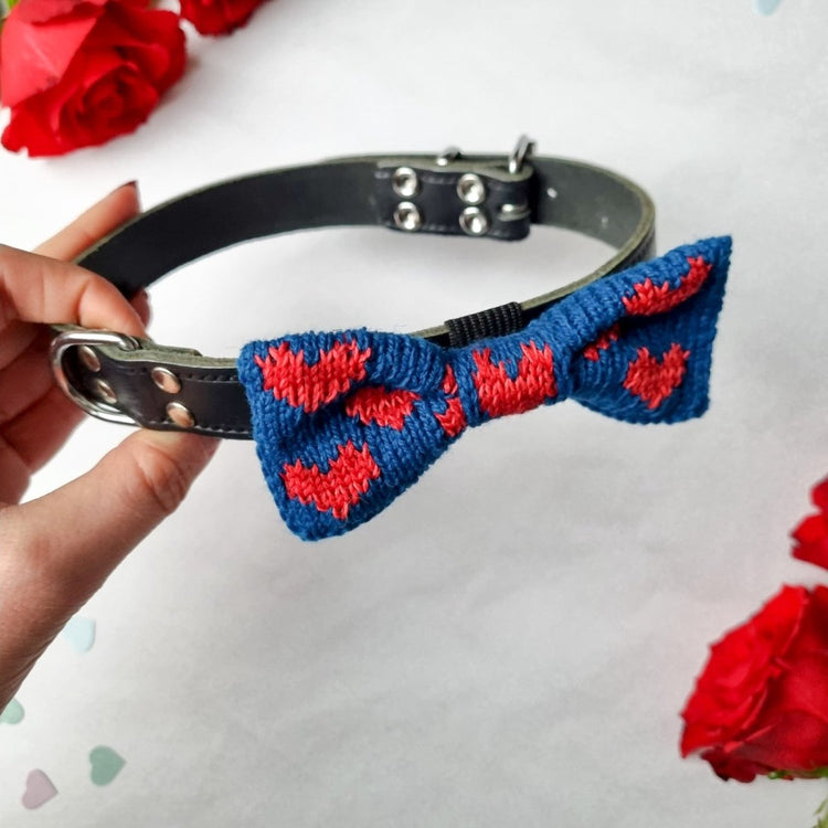 The Love Bow Tie (Blue + Reds): Small - Medium Dog - Wool & Water