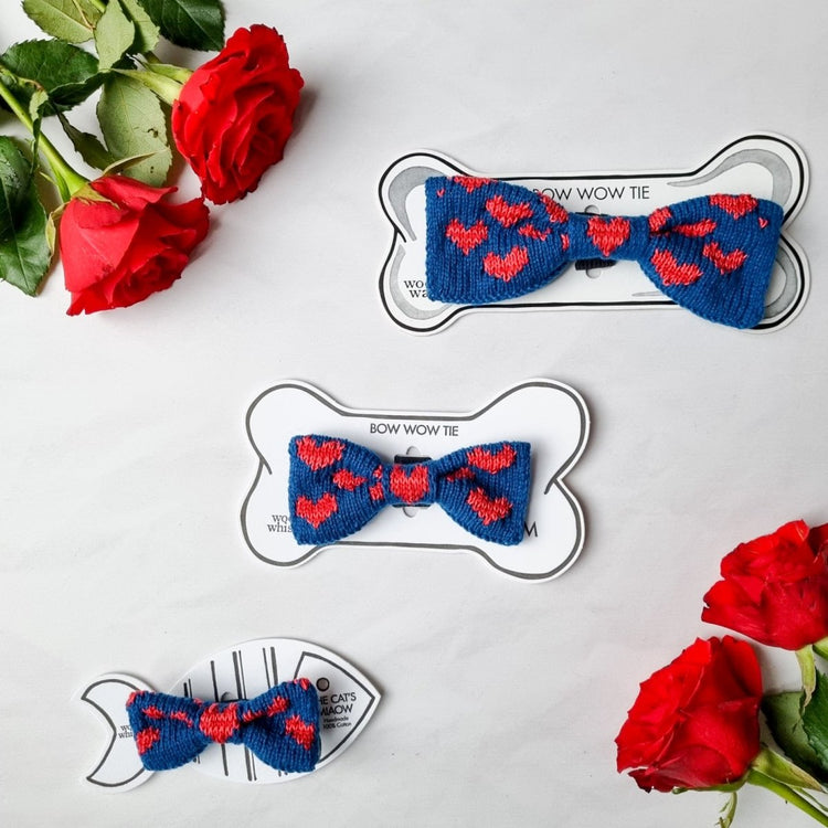 The Love Bow Tie (Blue + Reds): Small - Medium Dog - Wool & Water