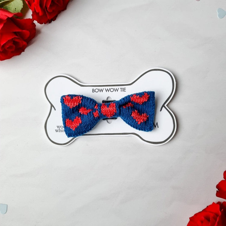 The Love Bow Tie (Blue + Reds): Small - Medium Dog - Wool & Water
