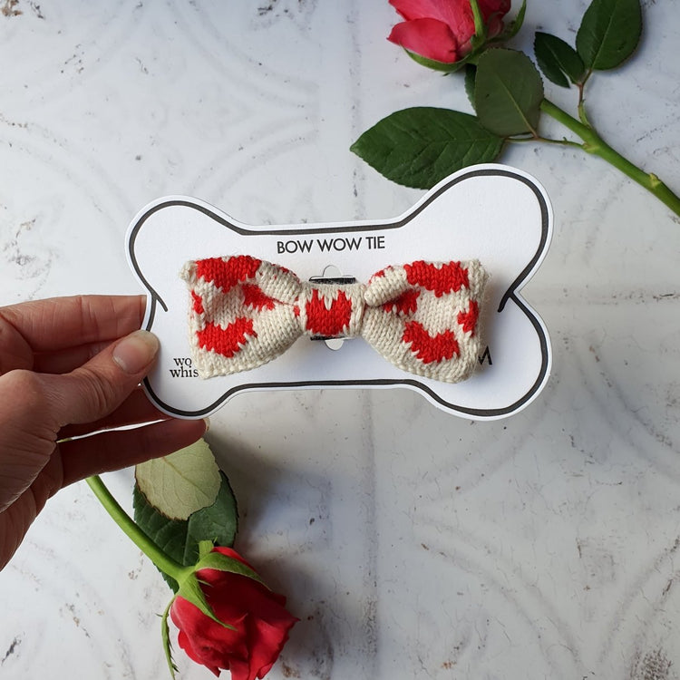 The Love Bow Tie (Cream + Red): Small - Medium Dog - Wool & Water