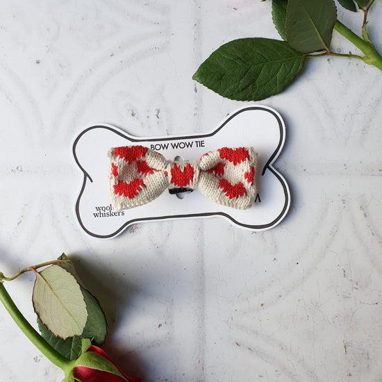 The Love Bow Tie (Cream + Red): Small - Medium Dog - Wool & Water