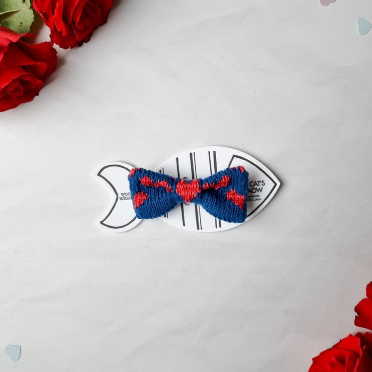The Love Bow Tie (Petrol Blue + Reds) : Cat/Tiny Dog - Wool & Water