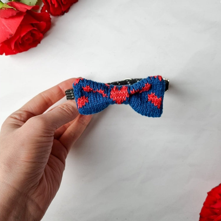 The Love Bow Tie (Petrol Blue + Reds) : Cat/Tiny Dog - Wool & Water