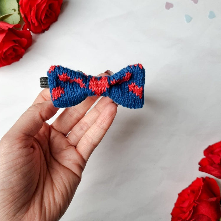 The Love Bow Tie (Petrol Blue + Reds) : Cat/Tiny Dog - Wool & Water