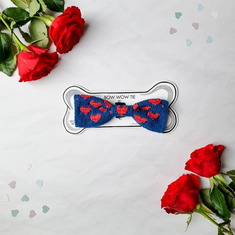 The Love Bow Tie (Petrol Blue + Reds): Large Dog - Wool & Water