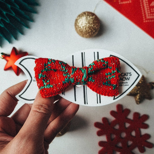 Cat / Tiny Dog Bow Tie: Festive Trees - Wool & Water