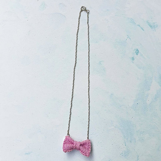 Mini Bow Tie Necklace: Pink - Wool & Water