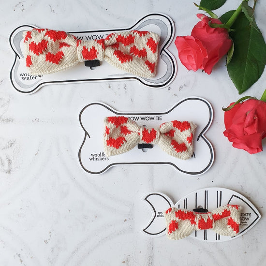 The Love Bow Tie (Cream + Red) : Cat/Tiny Dog - Wool & Water